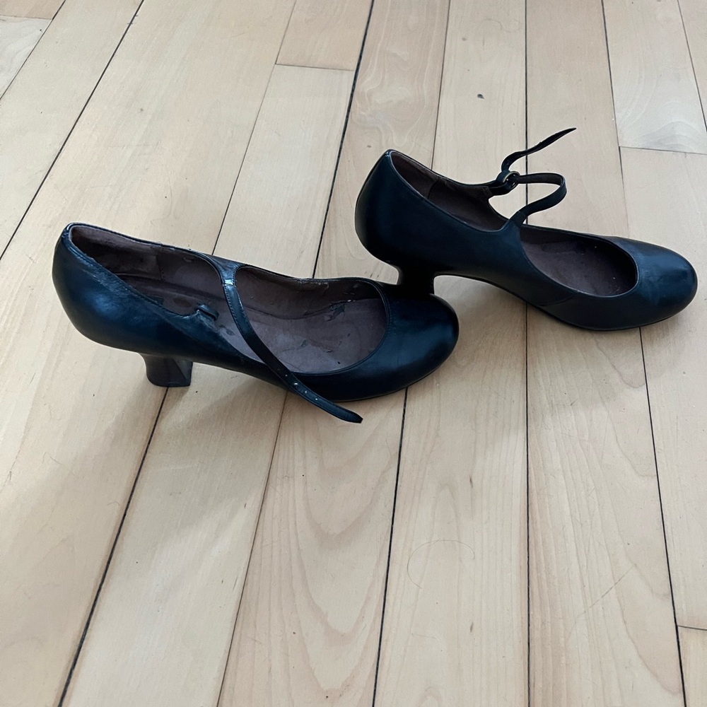 Women's Black Mary Jane Heels with Ankle Strap